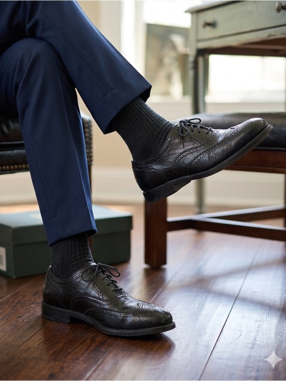 Nunn Bush Men’s Black Leather Croc Embossed Wingtip Oxford Dress Shoes Size 9 M
